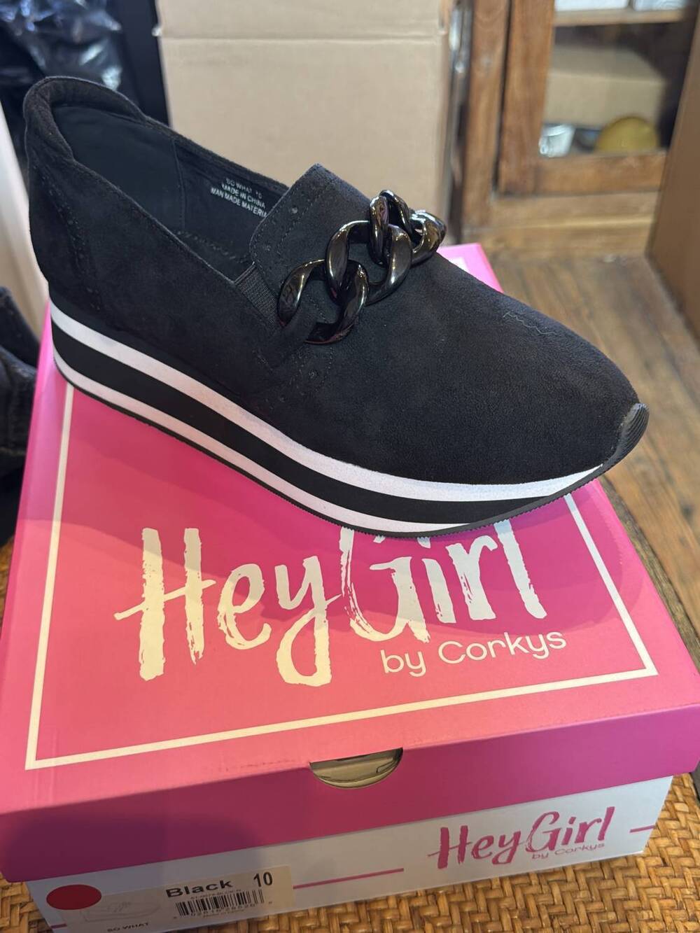 NEW CORKYS FOOTWEAR women's so what tennis shoes in black  suede
